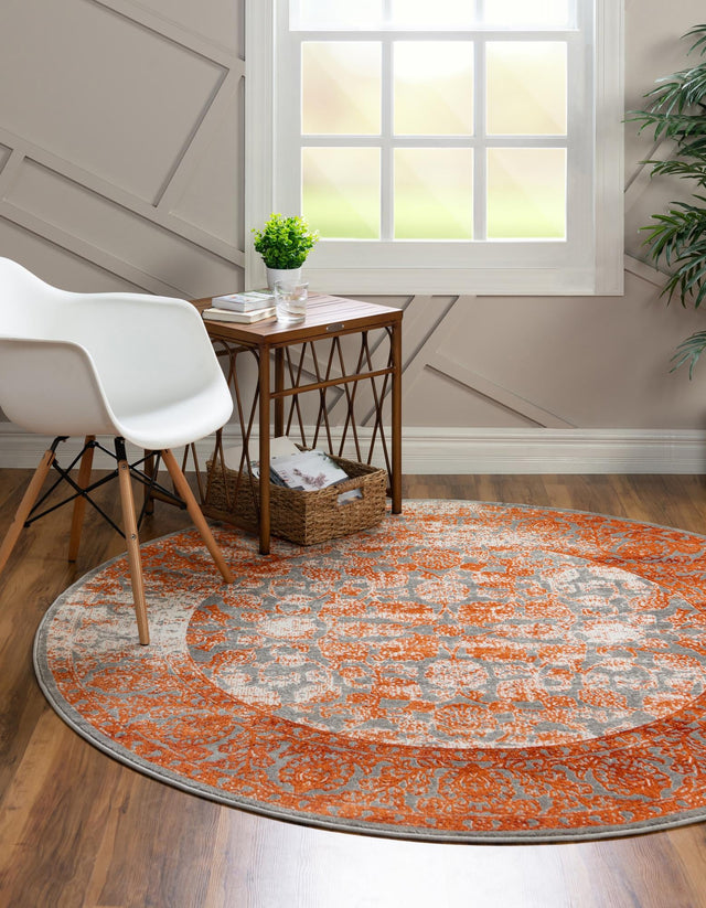 Terracotta 8' x 8' New Classical Round Area Rug 70% Polypropylene & 30% Polyester Traditional Vintage Distressed Carpet for Interior Design Home Decor for Sale at Rug Engine