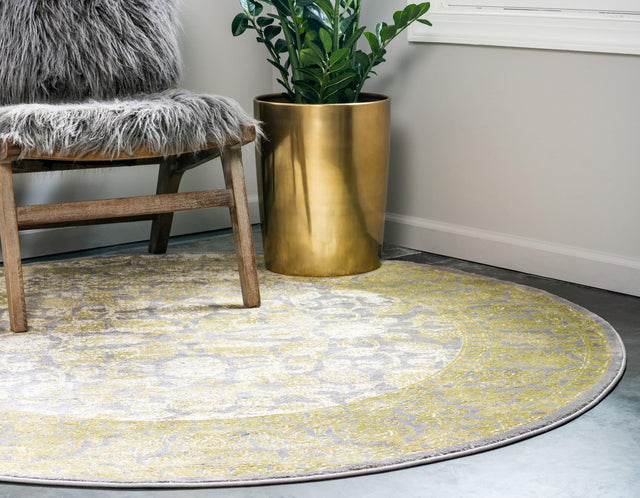 Light Green 6' 1 x 6' 1 New Classical Round Area Rug 70% Polypropylene & 30% Polyester Traditional Vintage Distressed Carpet for Interior Design Home Decor for Sale at Rug Engine