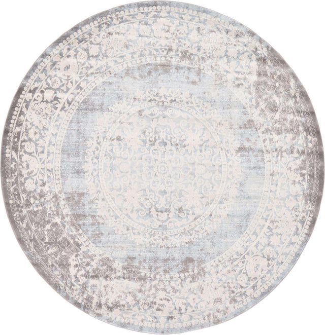 Light Blue 8' x 8' New Classical Round Area Rug 70% Polypropylene & 30% Polyester Traditional Vintage Distressed Carpet for Interior Design Home Decor for Sale at Rug Engine