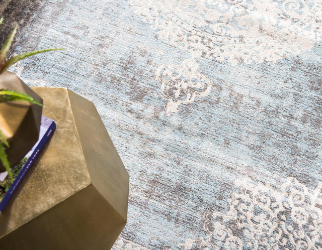Light Blue 8' x 8' New Classical Round Area Rug 70% Polypropylene & 30% Polyester Traditional Vintage Distressed Carpet for Interior Design Home Decor for Sale at Rug Engine