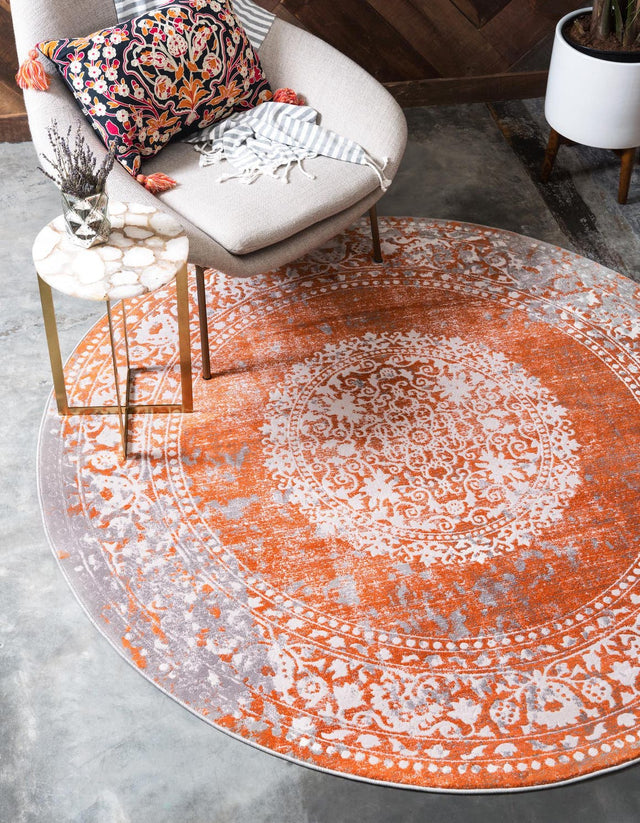 Terracotta 6' 1 x 6' 1 New Classical Round Area Rug 70% Polypropylene & 30% Polyester Traditional Vintage Distressed Carpet for Interior Design Home Decor for Sale at Rug Engine