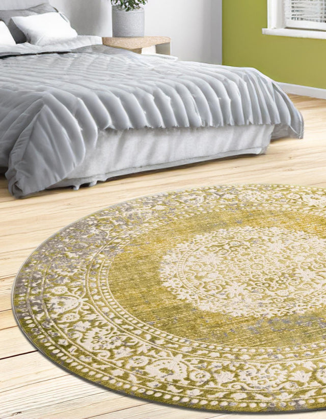 Light Green 8' x 8' New Classical Round Area Rug 70% Polypropylene & 30% Polyester Traditional Vintage Distressed Carpet for Interior Design Home Decor for Sale at Rug Engine