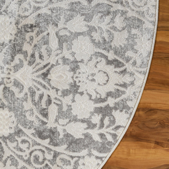 Light Gray 8' x 8' New Classical Round Area Rug 70% Polypropylene & 30% Polyester Traditional Vintage Distressed Carpet for Interior Design Home Decor for Sale at Rug Engine