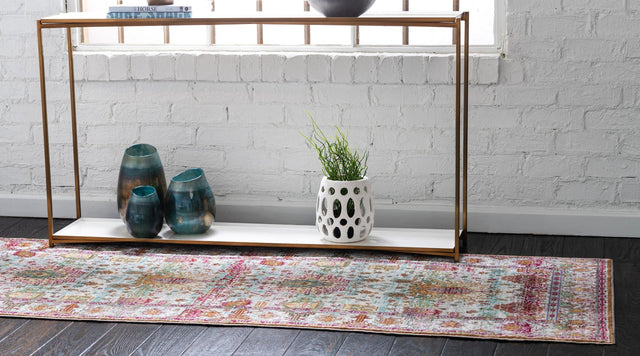 Light Green 2' 7 x 9' 10 Austin Runner Area Rug 100% Polyester Durable Cotton Backing Living Dining Room Bedroom Office Vintage Decor Carpet for Sale at Rug Engine