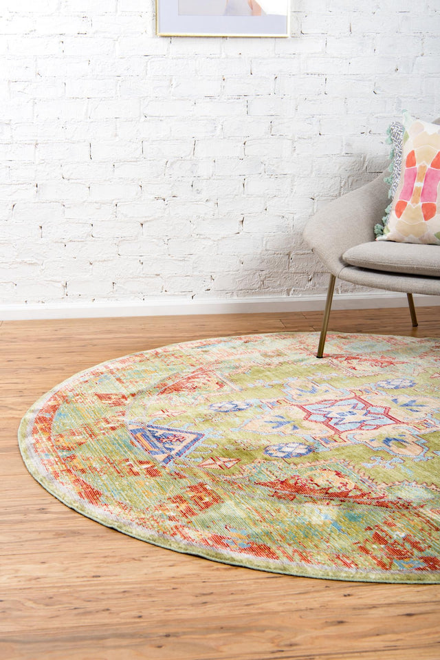 Light Green 5' 3 x 5' 3 Austin Round Area Rug 100% Polyester Durable Cotton Backing Living Dining Room Bedroom Office Vintage Decor Carpet for Sale at Rug Engine