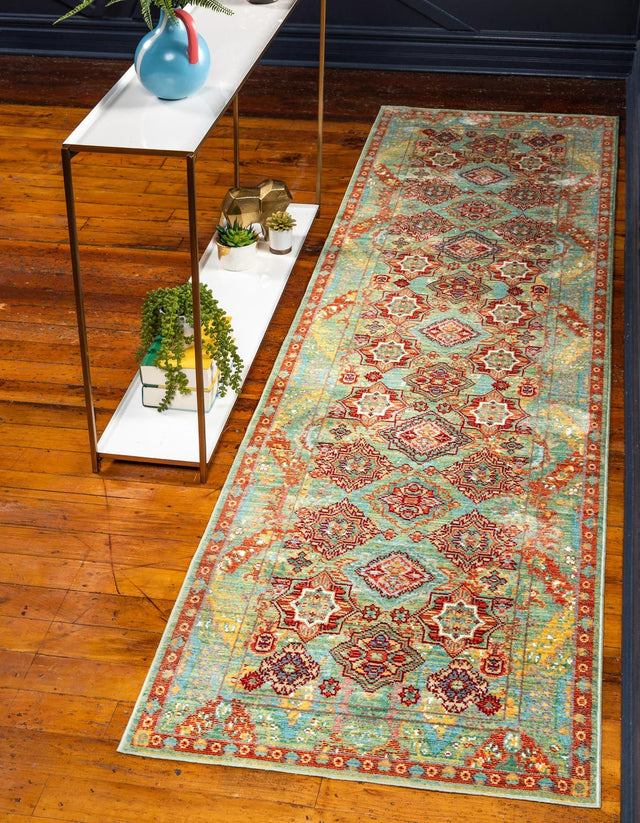 Green 2' 7 x 9' 10 Austin Runner Area Rug 100% Polyester Durable Cotton Backing Living Dining Room Bedroom Office Vintage Decor Carpet for Sale at Rug Engine