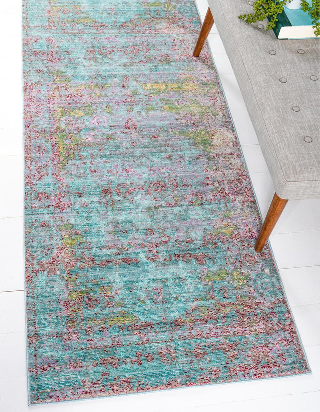 Blue 3' x 10' Austin Runner Area Rug 100% Polyester Durable Cotton Backing Living Dining Room Bedroom Office Vintage Decor Carpet for Sale at Rug Engine