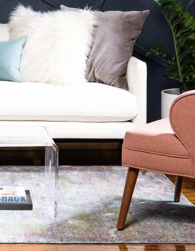 Blue 5' 1 x 8' Austin Rectangle Area Rug 100% Polyester Durable Cotton Backing Living Dining Room Bedroom Office Vintage Decor Carpet for Sale at Rug Engine