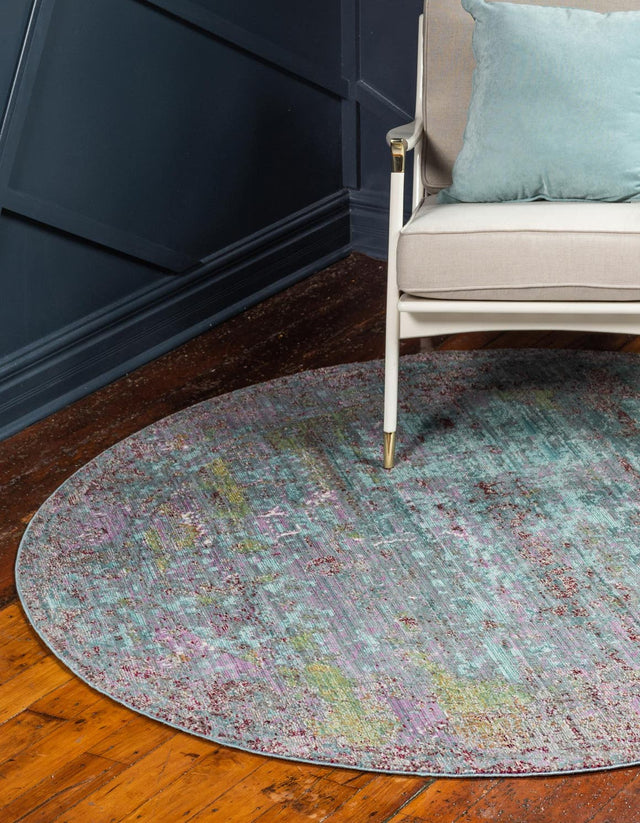 Blue 6' 1 x 6' 1 Austin Round Area Rug 100% Polyester Durable Cotton Backing Living Dining Room Bedroom Office Vintage Decor Carpet for Sale at Rug Engine