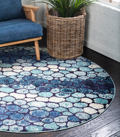 Blue 8' x 8' Estrella Round Area Rug 100% Polypropylene Non-Shedding Stain Resistant Carpet Colorful Modern Abstract Design Easy Clean for Home Decor for Sale at Rug Engine