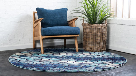 Blue 8' x 8' Estrella Round Area Rug 100% Polypropylene Non-Shedding Stain Resistant Carpet Colorful Modern Abstract Design Easy Clean for Home Decor for Sale at Rug Engine
