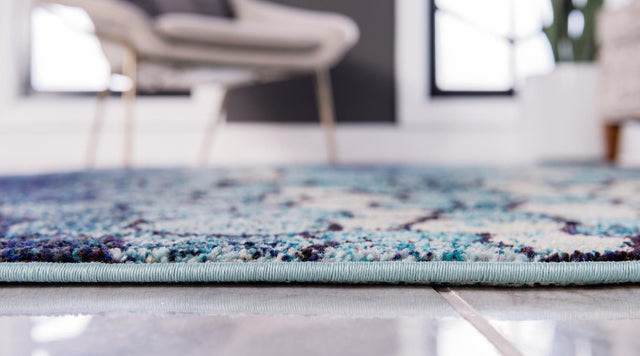 Blue 8' x 8' Estrella Round Area Rug 100% Polypropylene Non-Shedding Stain Resistant Carpet Colorful Modern Abstract Design Easy Clean for Home Decor for Sale at Rug Engine