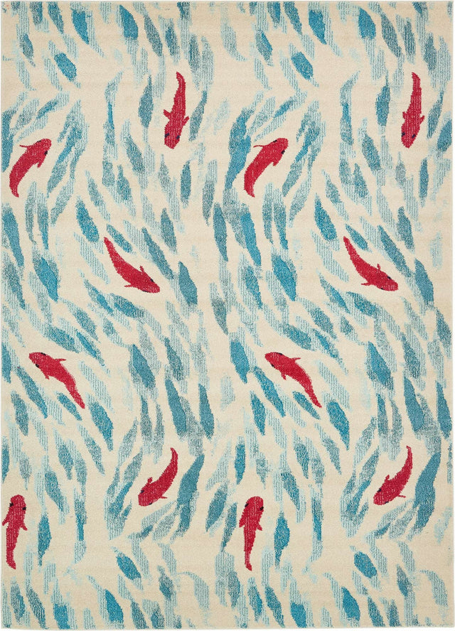 Beige 8' x 11' Positano Rectangle Area Rug Coastal Marine Beach Design Carpet for Modern Living Rooms, Dining, Bedroom, Office for Sale at Rug Engine