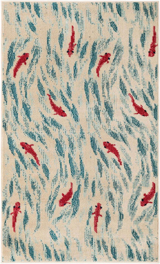 Beige 3' 3 x 5' 3 Positano Rectangle Area Rug Coastal Marine Beach Design Carpet for Modern Living Rooms, Dining, Bedroom, Office for Sale at Rug Engine