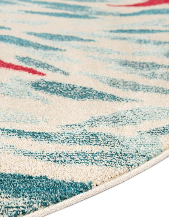 Beige 6' 1 x 6' 1 Positano Round Area Rug Coastal Marine Beach Design Carpet for Modern Living Rooms, Dining, Bedroom, Office for Sale at Rug Engine