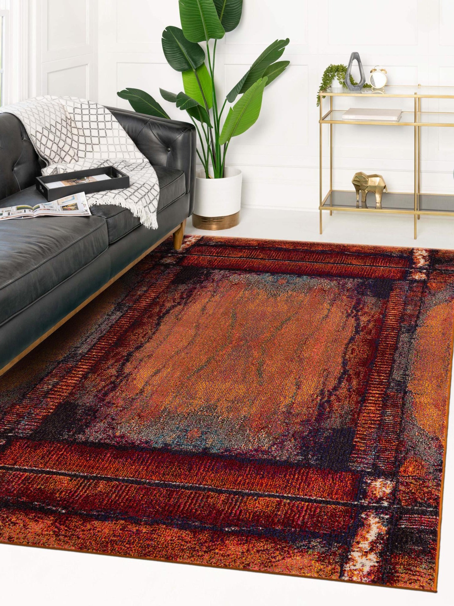 Orange 8' x 11' Estrella Rectangle Area Rug 100% Polypropylene Non-Shedding Stain Resistant Carpet Colorful Modern Abstract Design Easy Clean for Home Decor for Sale at Rug Engine