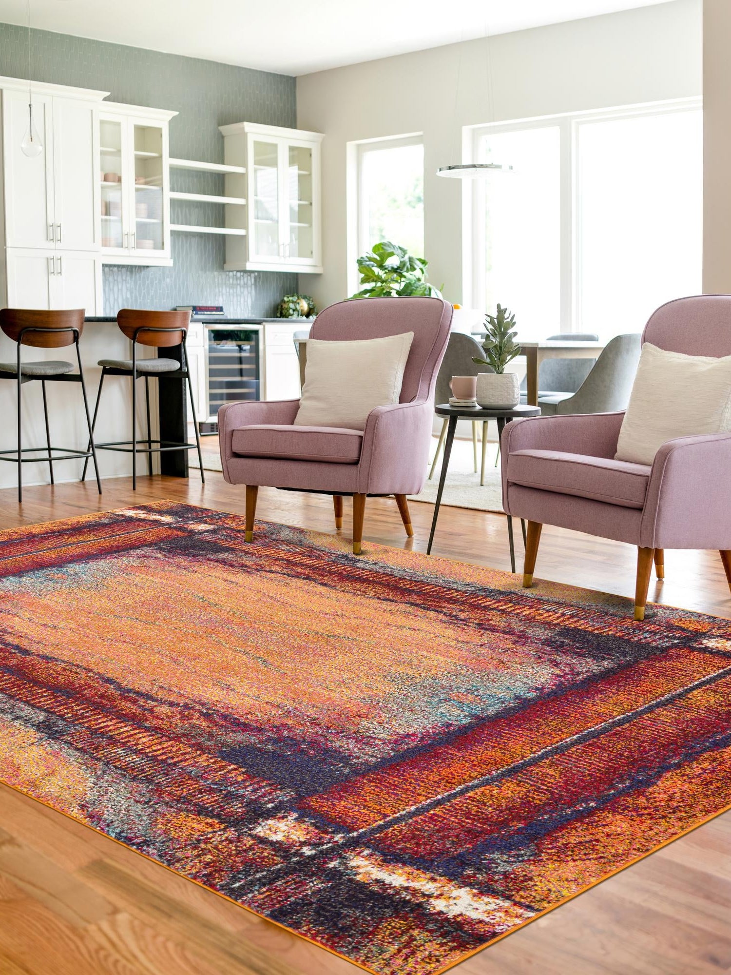 Orange 5' 1 x 8' Estrella Rectangle Area Rug 100% Polypropylene Non-Shedding Stain Resistant Carpet Colorful Modern Abstract Design Easy Clean for Home Decor for Sale at Rug Engine