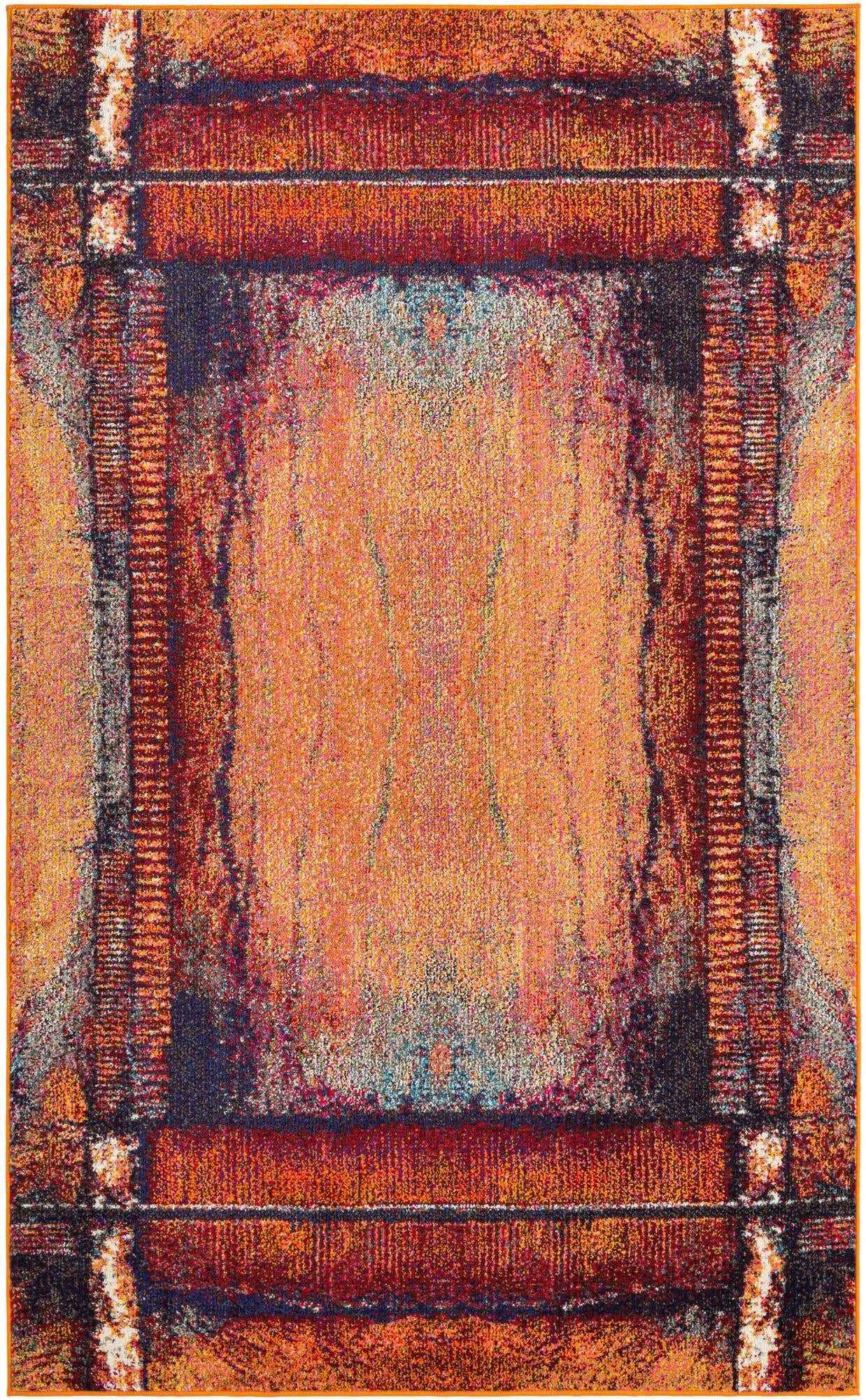Orange 5' 1 x 8' Estrella Rectangle Area Rug 100% Polypropylene Non-Shedding Stain Resistant Carpet Colorful Modern Abstract Design Easy Clean for Home Decor for Sale at Rug Engine