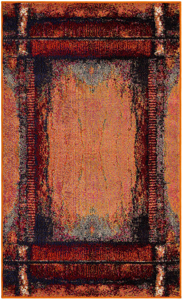 Orange 3' 3 x 5' 3 Estrella Rectangle Area Rug 100% Polypropylene Non-Shedding Stain Resistant Carpet Colorful Modern Abstract Design Easy Clean for Home Decor for Sale at Rug Engine