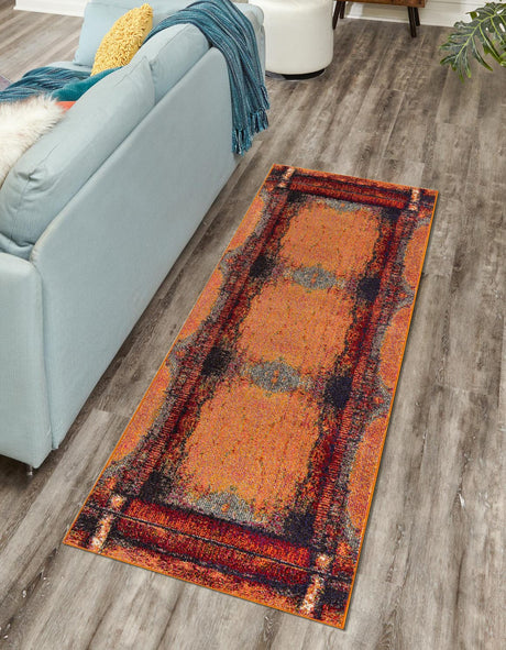 Orange 2' 7 x 12' Estrella Runner Area Rug 100% Polypropylene Non-Shedding Stain Resistant Carpet Colorful Modern Abstract Design Easy Clean for Home Decor for Sale at Rug Engine