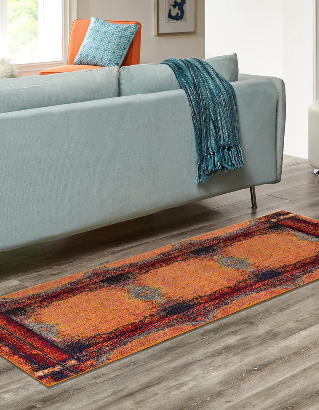 Orange 2' 7 x 10' Estrella Runner Area Rug 100% Polypropylene Non-Shedding Stain Resistant Carpet Colorful Modern Abstract Design Easy Clean for Home Decor for Sale at Rug Engine