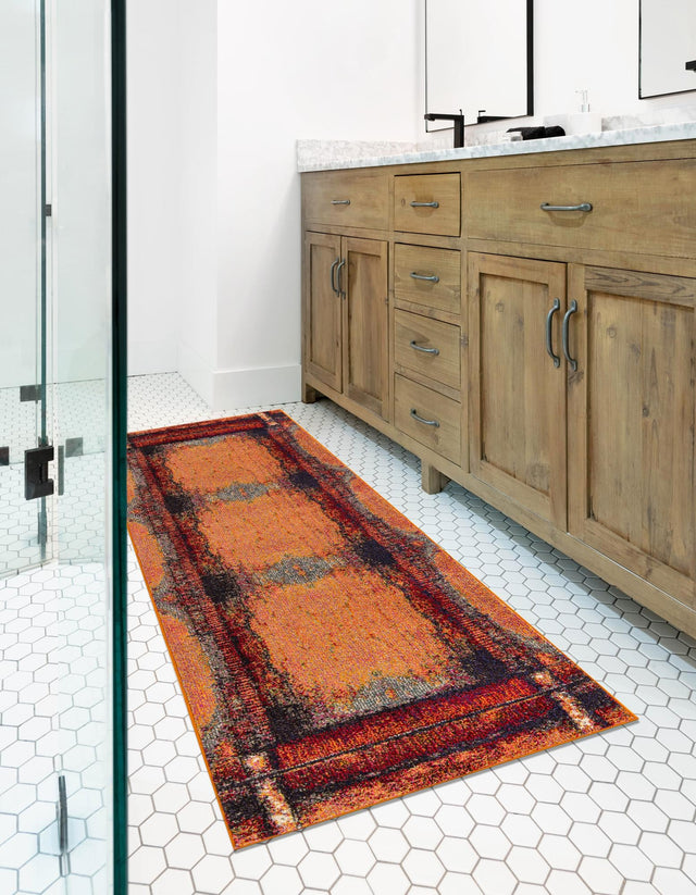 Orange 2' 7 x 10' Estrella Runner Area Rug 100% Polypropylene Non-Shedding Stain Resistant Carpet Colorful Modern Abstract Design Easy Clean for Home Decor for Sale at Rug Engine