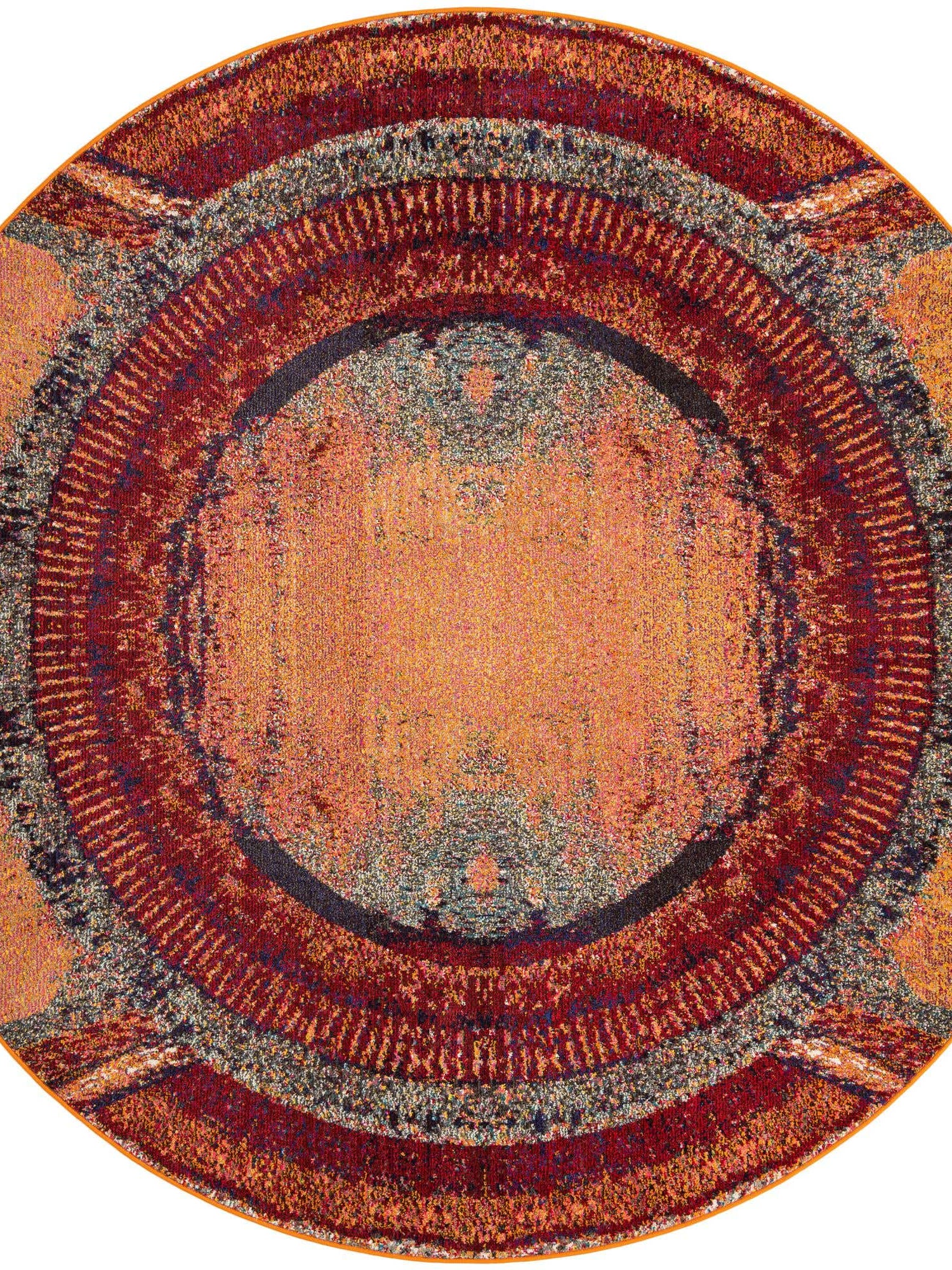 Orange 8' x 8' Estrella Round Area Rug 100% Polypropylene Non-Shedding Stain Resistant Carpet Colorful Modern Abstract Design Easy Clean for Home Decor for Sale at Rug Engine