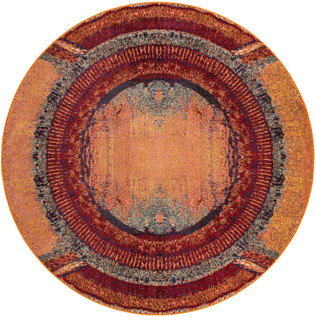 Orange 8' x 8' Estrella Round Area Rug 100% Polypropylene Non-Shedding Stain Resistant Carpet Colorful Modern Abstract Design Easy Clean for Home Decor for Sale at Rug Engine