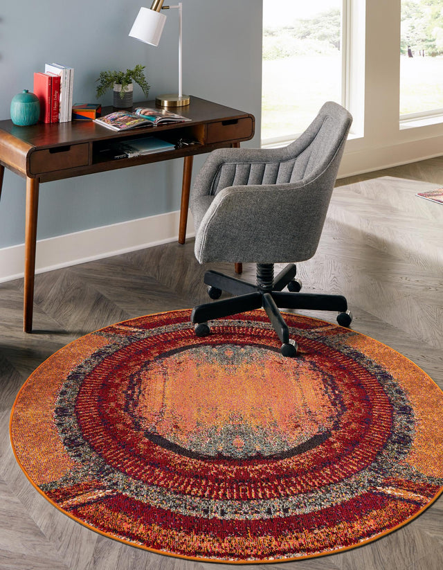 Orange 4' 1 x 4' 1 Estrella Round Area Rug 100% Polypropylene Non-Shedding Stain Resistant Carpet Colorful Modern Abstract Design Easy Clean for Home Decor for Sale at Rug Engine