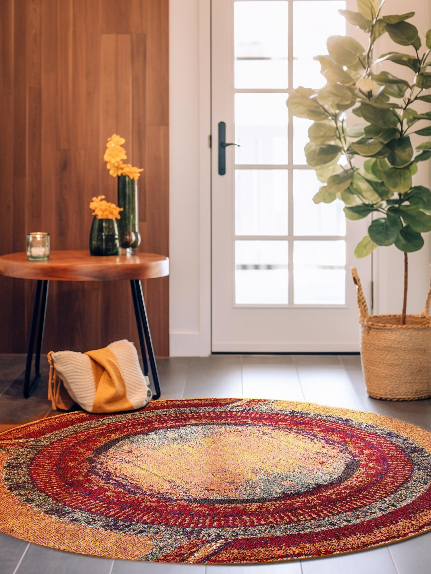 Orange 4' 1 x 4' 1 Estrella Round Area Rug 100% Polypropylene Non-Shedding Stain Resistant Carpet Colorful Modern Abstract Design Easy Clean for Home Decor for Sale at Rug Engine