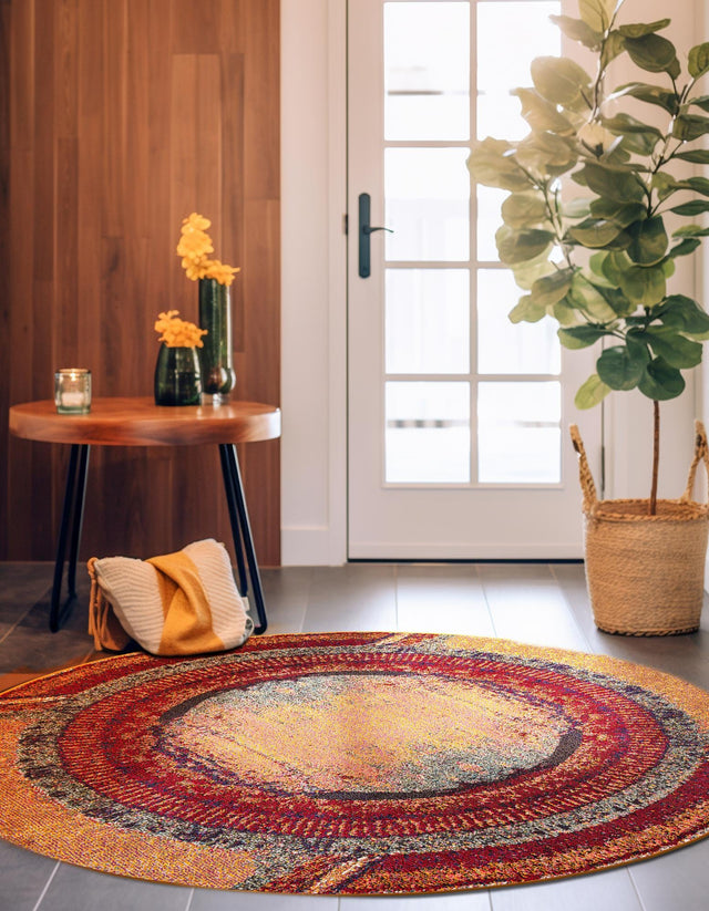 Orange 3' 3 x 3' 3 Estrella Round Area Rug 100% Polypropylene Non-Shedding Stain Resistant Carpet Colorful Modern Abstract Design Easy Clean for Home Decor for Sale at Rug Engine