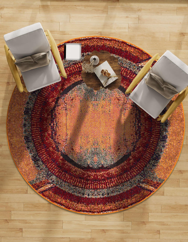 Orange 4' 1 x 4' 1 Estrella Round Area Rug 100% Polypropylene Non-Shedding Stain Resistant Carpet Colorful Modern Abstract Design Easy Clean for Home Decor for Sale at Rug Engine