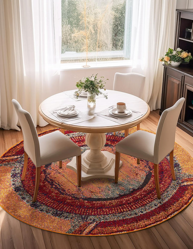 Orange 3' 3 x 3' 3 Estrella Round Area Rug 100% Polypropylene Non-Shedding Stain Resistant Carpet Colorful Modern Abstract Design Easy Clean for Home Decor for Sale at Rug Engine