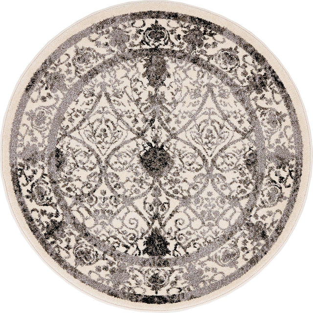Ivory and Gray 3' 1 x 3' 1 La Jolla Round Area Rug 100% Polypropylene Traditional Pattern Easy Clean Carpet for Living, Dining, Bedroom, Office for Sale at Rug Engine