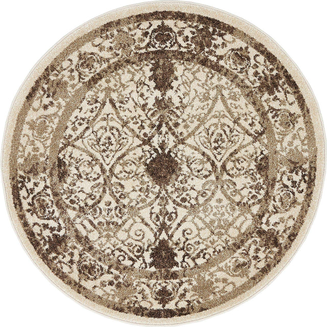 Beige 3' 1 x 3' 1 La Jolla Round Area Rug 100% Polypropylene Traditional Pattern Easy Clean Carpet for Living, Dining, Bedroom, Office for Sale at Rug Engine