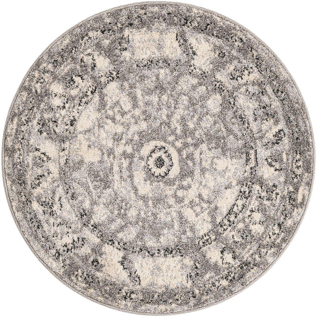 Gray 3' 1 x 3' 1 La Jolla Round Area Rug 100% Polypropylene Traditional Pattern Easy Clean Carpet for Living, Dining, Bedroom, Office for Sale at Rug Engine