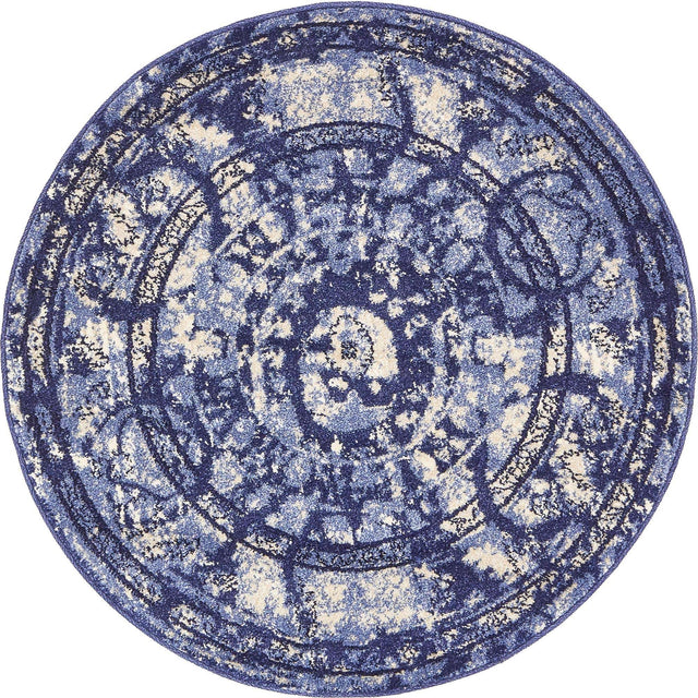 Blue 3' 1 x 3' 1 La Jolla Round Area Rug 100% Polypropylene Traditional Pattern Easy Clean Carpet for Living, Dining, Bedroom, Office for Sale at Rug Engine