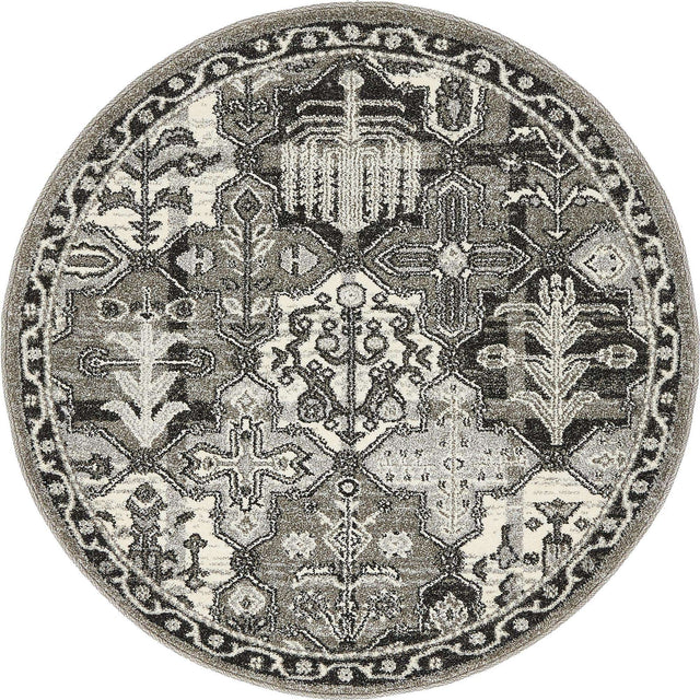 Gray 3' 1 x 3' 1 La Jolla Round Area Rug 100% Polypropylene Traditional Pattern Easy Clean Carpet for Living, Dining, Bedroom, Office for Sale at Rug Engine