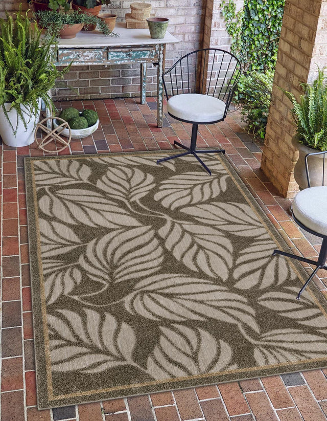 Gray 4' 1 x 6' 1 Outdoor Botanical Rectangle Area Rug Weather Resistant for Patio, Deck, Terrace, Balcony, Porch Polypropylene Garden Floral Tropical Carpet for Sale at Rug Engine