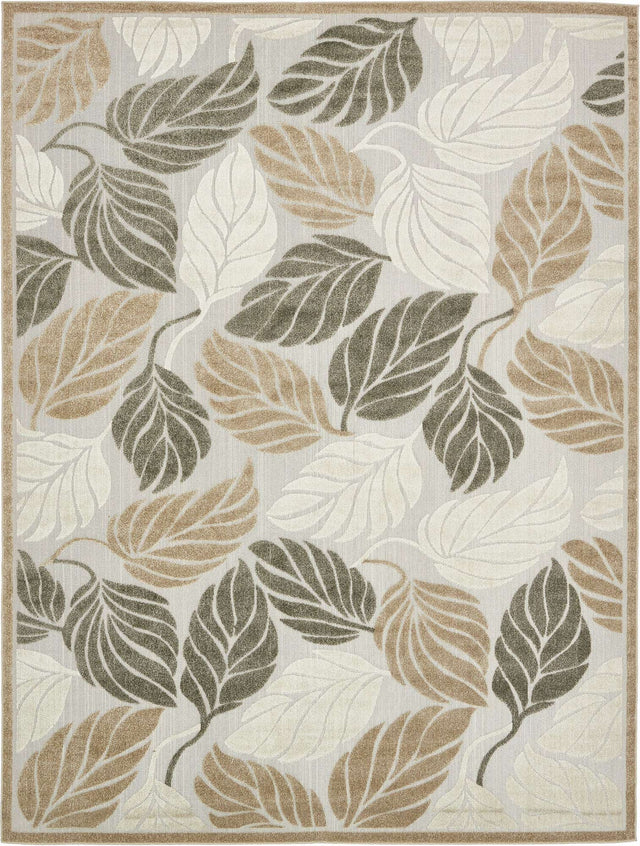Beige 9' x 12' 2 Outdoor Botanical Rectangle Area Rug Weather Resistant for Patio, Deck, Terrace, Balcony, Porch Polypropylene Garden Floral Tropical Carpet for Sale at Rug Engine