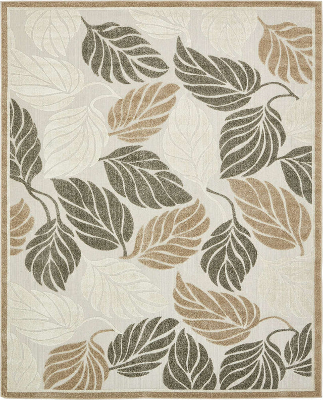 Beige 8' x 10' Outdoor Botanical Rectangle Area Rug Weather Resistant for Patio, Deck, Terrace, Balcony, Porch Polypropylene Garden Floral Tropical Carpet for Sale at Rug Engine