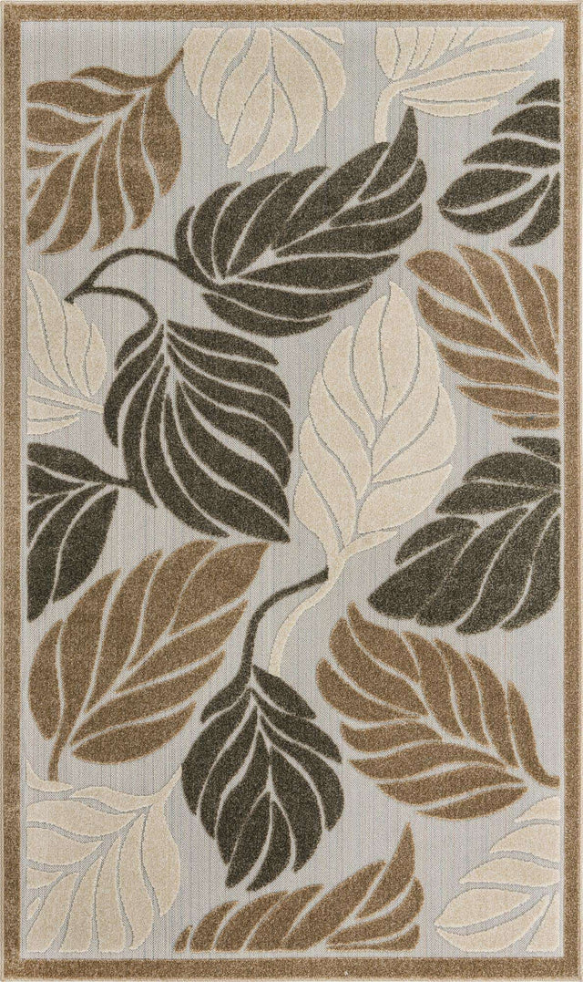 Beige 5' 1 x 8' Outdoor Botanical Rectangle Area Rug Weather Resistant for Patio, Deck, Terrace, Balcony, Porch Polypropylene Garden Floral Tropical Carpet for Sale at Rug Engine