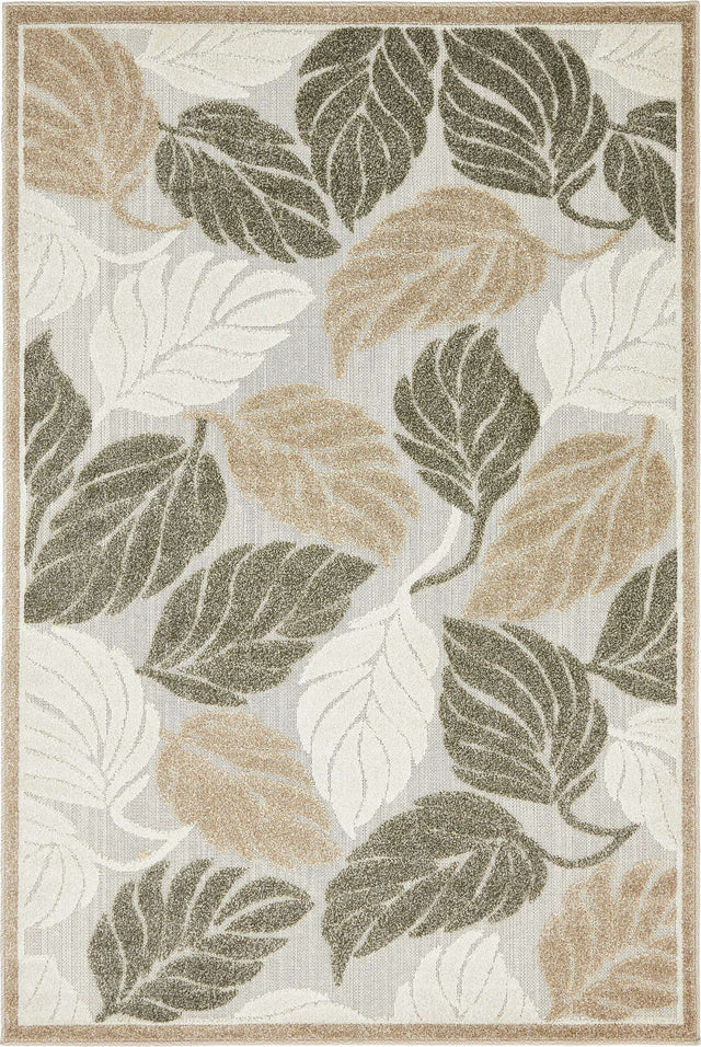 Beige 4' 1 x 6' 1 Outdoor Botanical Rectangle Area Rug Weather Resistant for Patio, Deck, Terrace, Balcony, Porch Polypropylene Garden Floral Tropical Carpet for Sale at Rug Engine