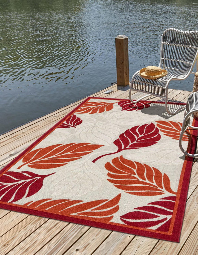 Terracotta 9' x 12' 2 Outdoor Botanical Rectangle Area Rug Weather Resistant for Patio, Deck, Terrace, Balcony, Porch Polypropylene Garden Floral Tropical Carpet for Sale at Rug Engine
