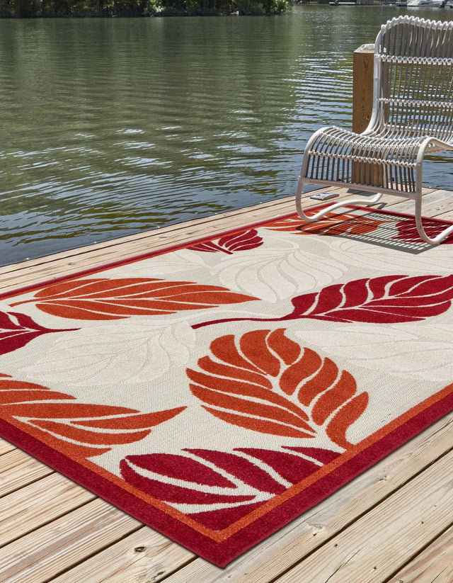 Terracotta 4' x 6' Outdoor Botanical Rectangle Area Rug Weather Resistant for Patio, Deck, Terrace, Balcony, Porch Polypropylene Garden Floral Tropical Carpet for Sale at Rug Engine