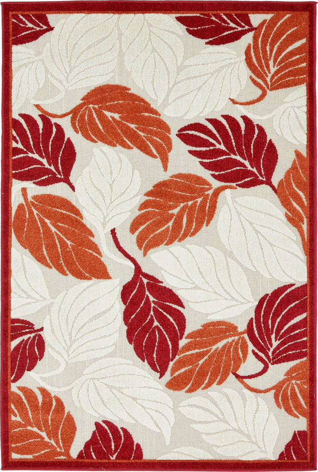 Terracotta 4' x 6' Outdoor Botanical Rectangle Area Rug Weather Resistant for Patio, Deck, Terrace, Balcony, Porch Polypropylene Garden Floral Tropical Carpet for Sale at Rug Engine