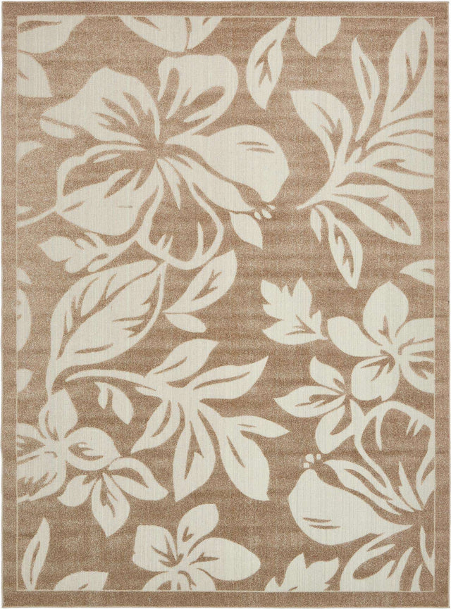 Beige 9' x 12' Outdoor Botanical Rectangle Area Rug Weather Resistant for Patio, Deck, Terrace, Balcony, Porch Polypropylene Garden Floral Tropical Carpet for Sale at Rug Engine