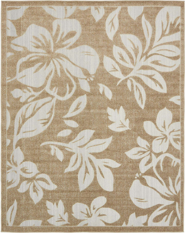 Beige 8' x 10' Outdoor Botanical Rectangle Area Rug Weather Resistant for Patio, Deck, Terrace, Balcony, Porch Polypropylene Garden Floral Tropical Carpet for Sale at Rug Engine