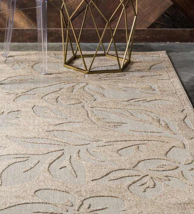 Beige 7' 1 x 10' Outdoor Botanical Rectangle Area Rug Weather Resistant for Patio, Deck, Terrace, Balcony, Porch Polypropylene Garden Floral Tropical Carpet for Sale at Rug Engine