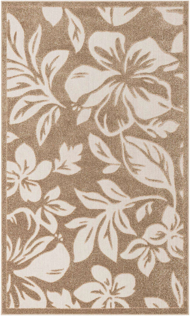 Beige 5' 1 x 8' Outdoor Botanical Rectangle Area Rug Weather Resistant for Patio, Deck, Terrace, Balcony, Porch Polypropylene Garden Floral Tropical Carpet for Sale at Rug Engine